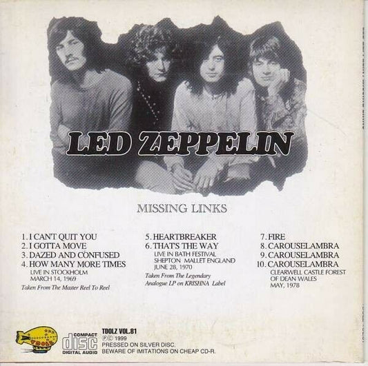 Led Zeppelin Missing Links Tdolz 81 1969 1970 1978 CD 1 Disc 10 Tracks Hard Rock