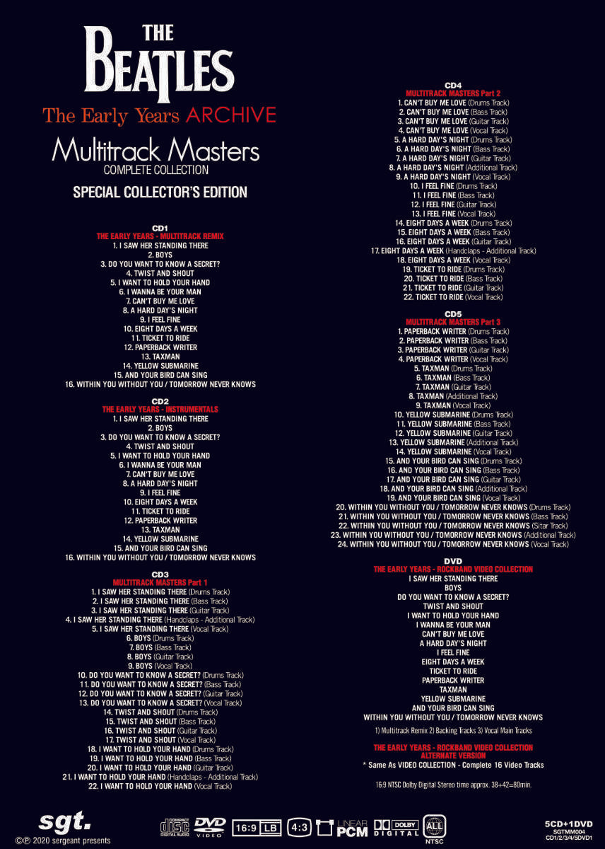The Beatles The Early Years Archive Multitrack Masters 5 CD 1 DVD Set