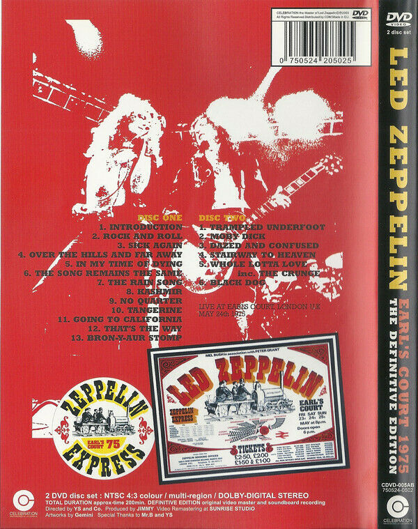Led Zeppelin Earl's Court 1975 The Definitive Edition 2DVD Factory Pressed Discs