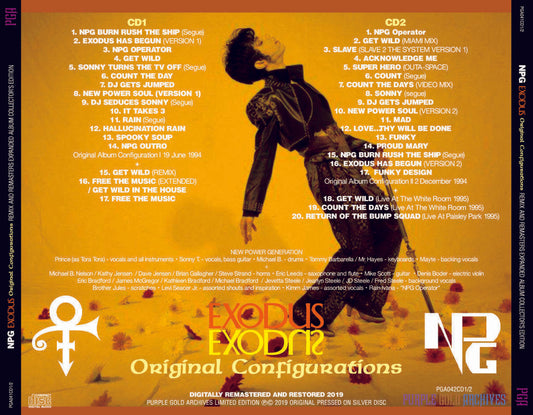 Prince NPG New Power Generation Exodus Original Configurations REMIX REMASTERED AND EXTENDED 2CD