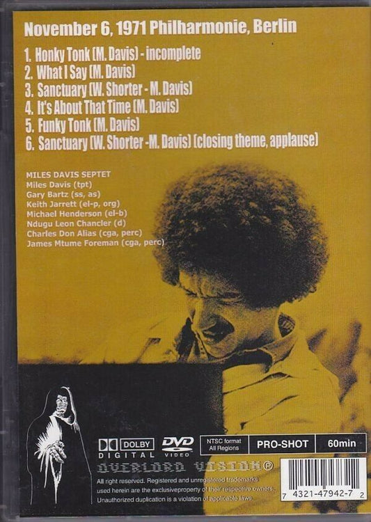 Miles Davis Berlin Sympathy 1971 Philharmonie DVD 1 Disc 6 Tracks Music Jazz