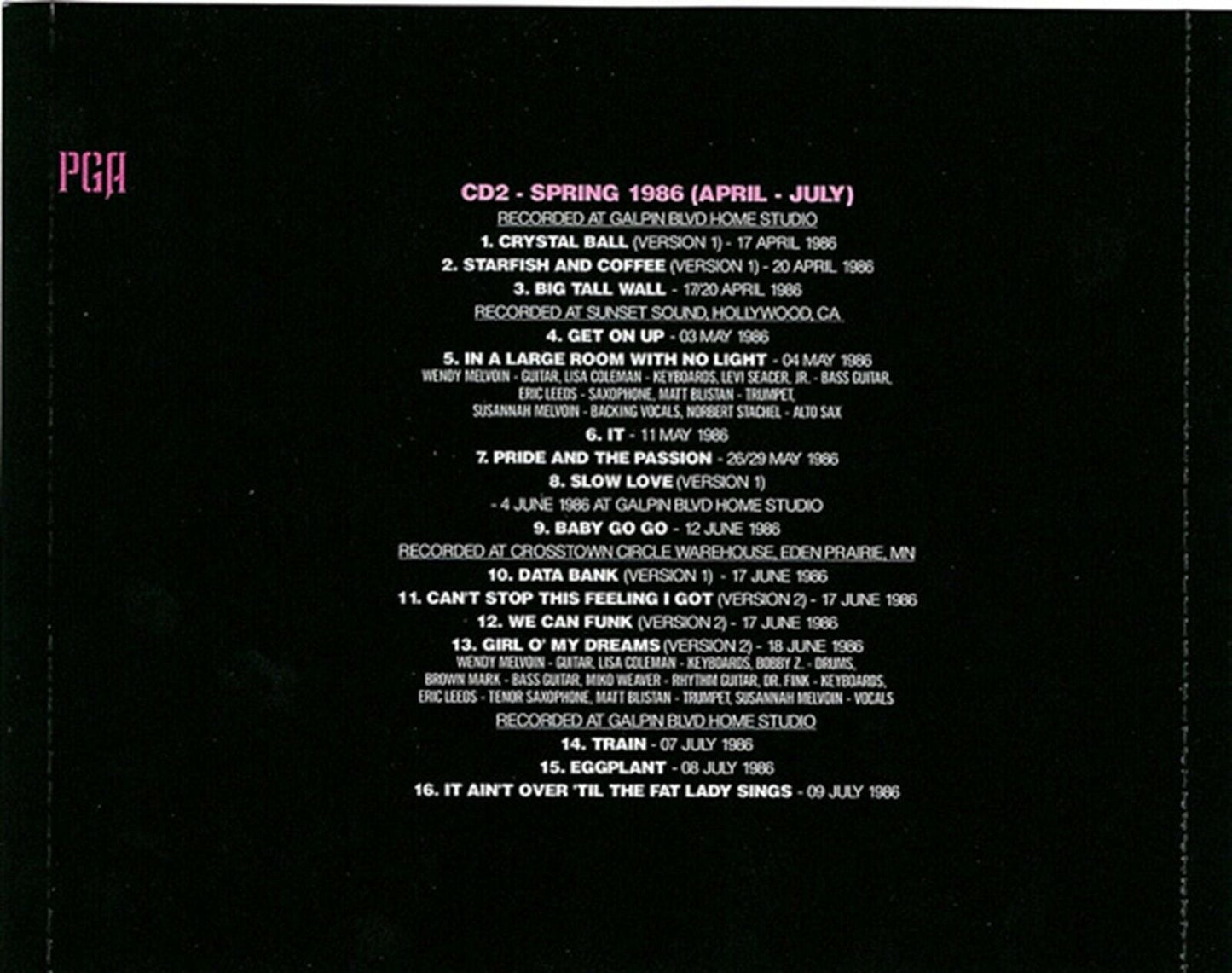 Prince A Year In The Studio First Season Winter Spring 1986 2CD