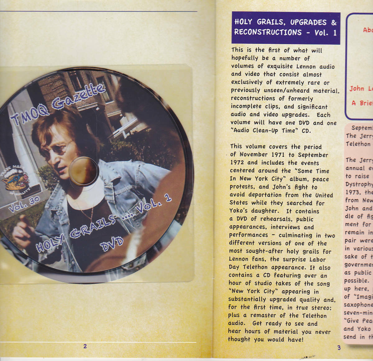 John Lennon SEVERAL TIMES IN NEW YORK CITY RECONSTRUCTION Vol.1 (CD+DVD BOOKLET) HMC TMOQ GAZETTE VOL.30