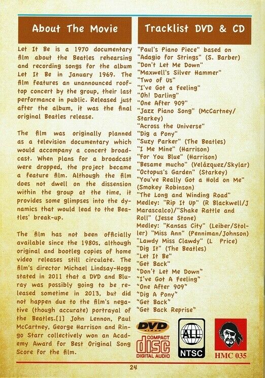 The Beatles Let It Be The Movie 1992 1CD 1DVD 33 Tracks TMOQ Gazette HMC