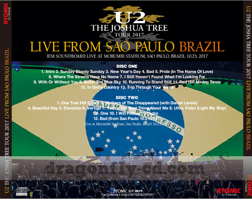 U2 / THE JOSHUA TREE TOUR 2017 LIVE FROM SAO PAULO BRAZIL SOUNDBOARD (2CDR)