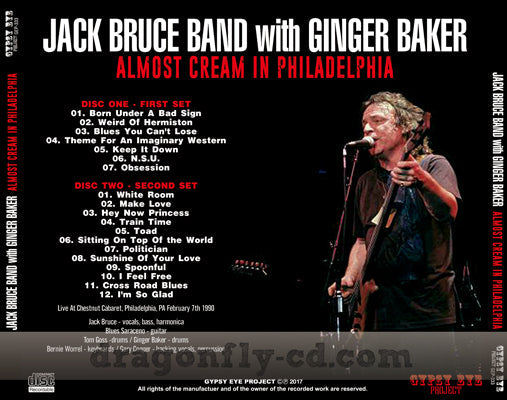 JACK BRUCE BAND con GINGER BAKER / ALMOST CREAM EN FILADELFIA Soundboard (2CDR)