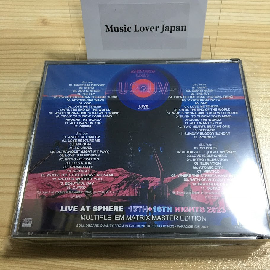 U2 / U2 UV ACHTUNG BABY LIVE AT SPHERE 15TH+16TH NIGHTS 2023 MULTI IEM MATRIX MASTER (4CDR)