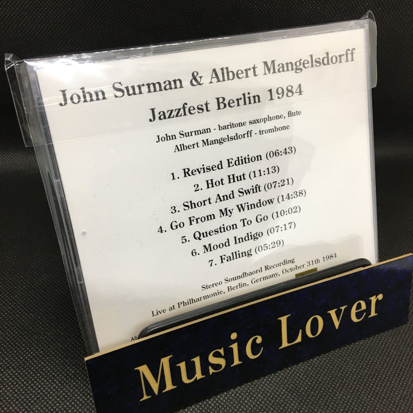 John Surman & Albert Mangelsdorff / Jazzfest Berlin 1984 STEREO SOUNDBOARD (1CDR)