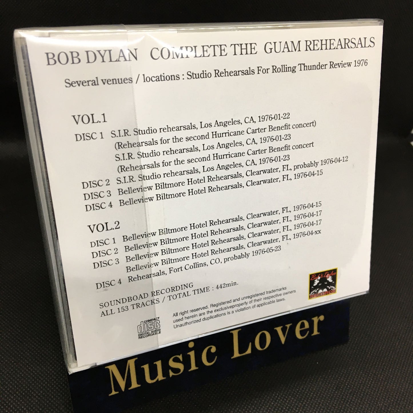 Bob Dylan / Complete The Guam Rehearsals Studio Rehearsals For Rolling Thunder Review 1976 Soundboard (8CDR)