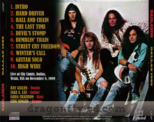 BADLANDS / DALLAS 1989 Soundboard (1CDR)