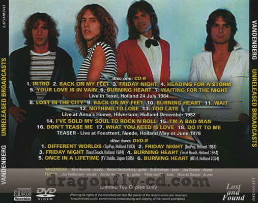 VANDENBERG / UNRELEASED BROADCASTS Soundboard PRO shot (1CDR+1DVDR)