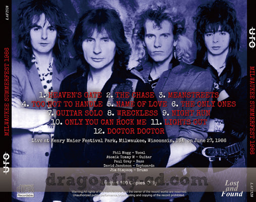 UFO / MILWAUKEE SUMMERFEST 1986 SOUNDBOARD (1CDR)