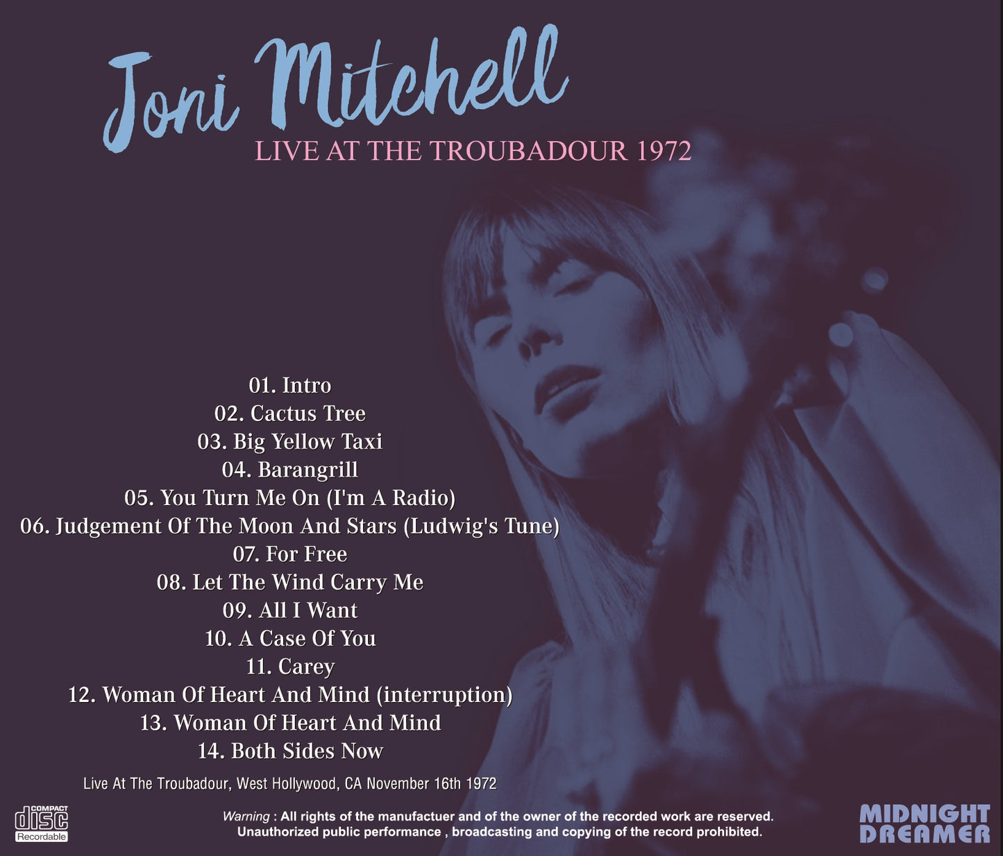 JONI MITCHELL / LIVE AT THE TROUBADOUR 1972 (1CDR)
