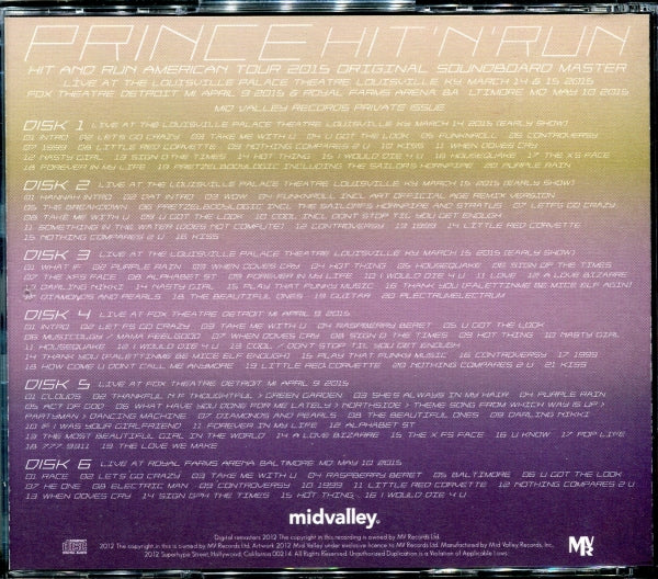 Prince Hit 'N' Run 2015 Soundboard 6CD Picture Discs Mid Valley