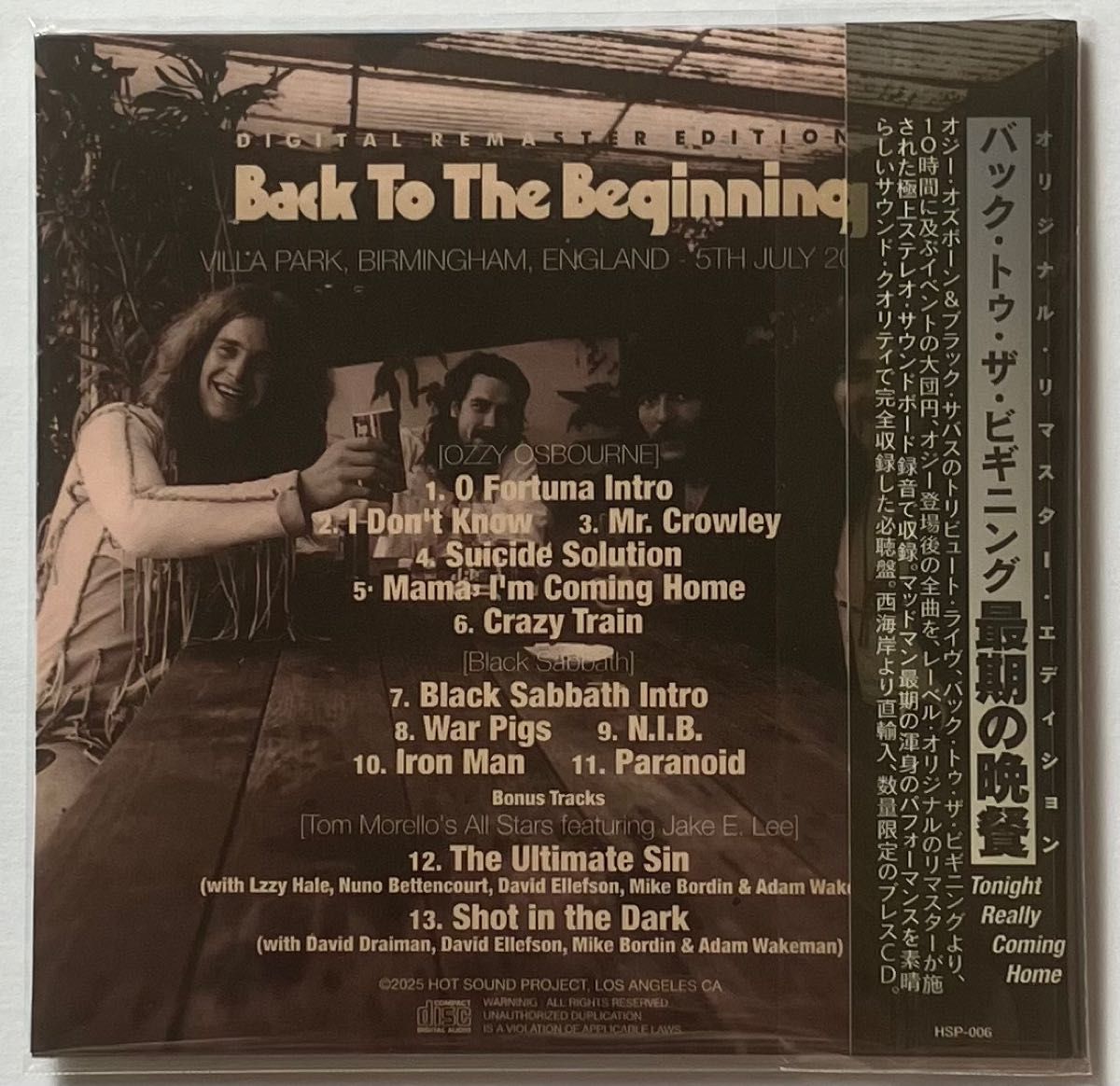 Ozzy Osbourne y BLACK SABBATH / Tonight Really Coming Home con OBI Edición limitada (Funda de papel 1 CD + 2 CD adicionales)