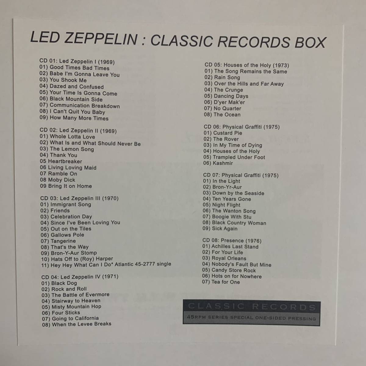 Led Zeppelin / Classic Records 45 RPM One Side Pressing 12CD Box Empress Valley