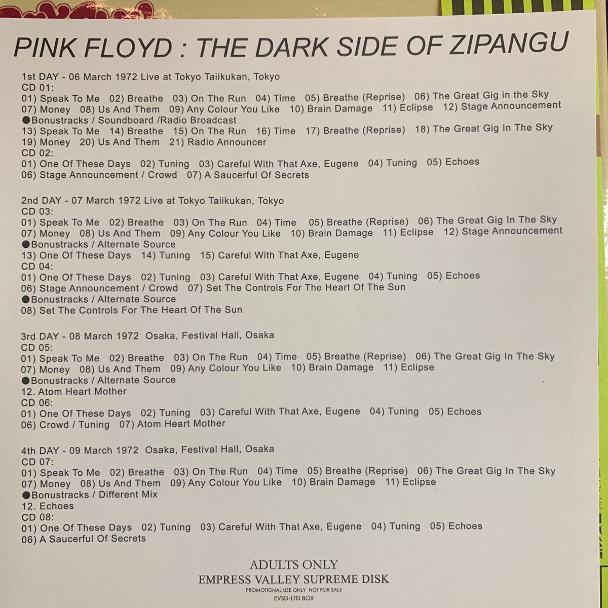 Pink Floyd The Dark Side Of Zipang 1972 Box 12CD Set Empress Valley
