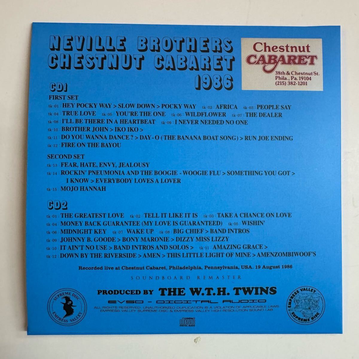 NEVILLE BROTHERS / CHESTNUT CABARET 1986 (2CD)