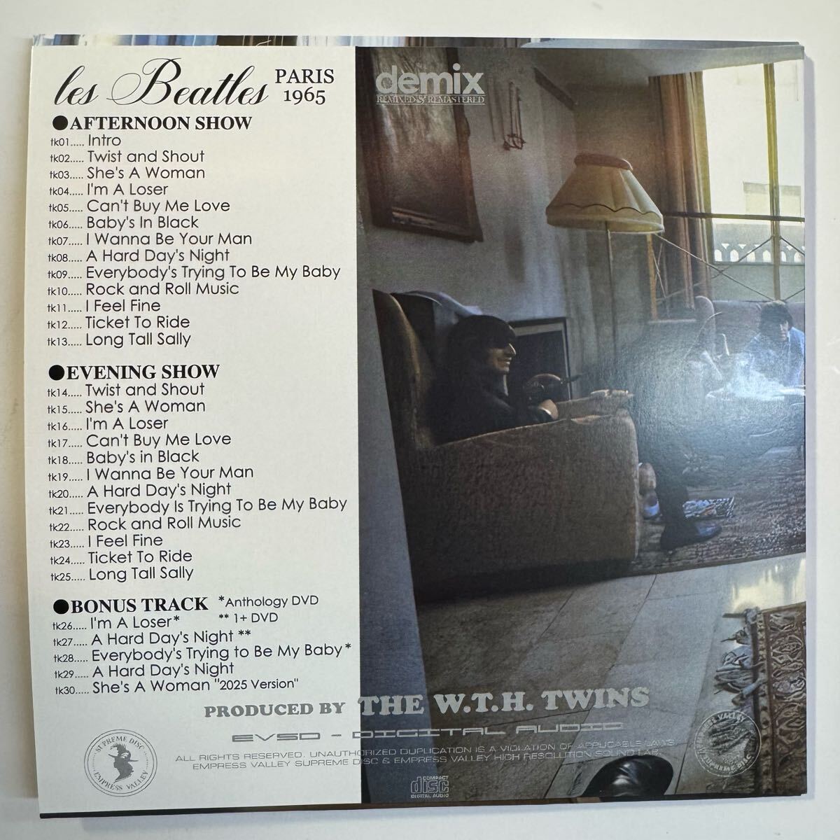 THE BEATLES / les Beatles au George V (1CD) 1965 París SOUNDBOARD DEMIX Empress Valley New