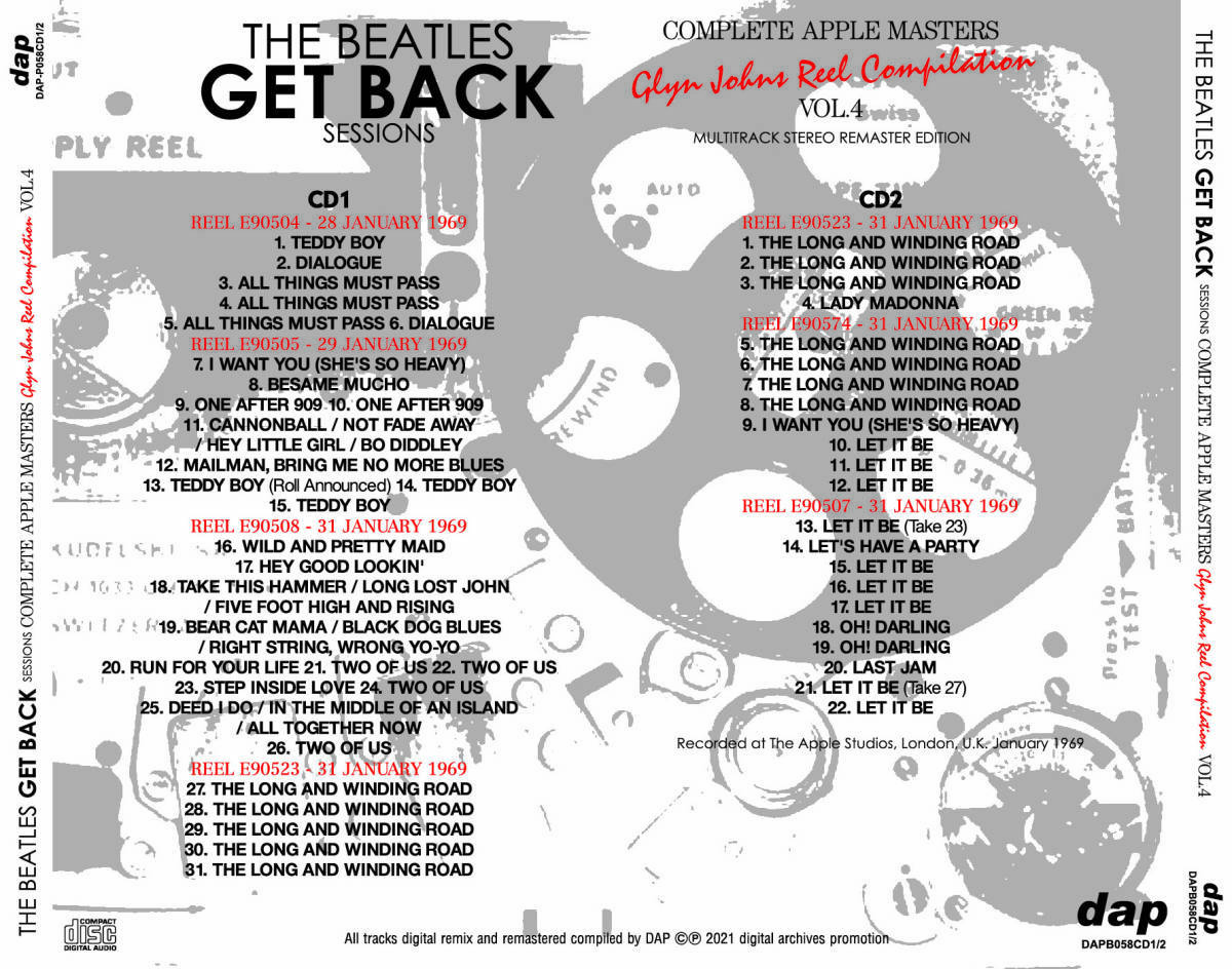 THE BEATLES / GET BACK SESSIONS COMPLETE APPLE MASTERS Glyn Johns Reel Compilation(8CD)