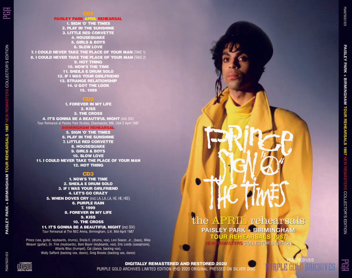 Prince Sign O The Times The April Rehearsals 3CD Paisley Park 1987 Remasters Edition