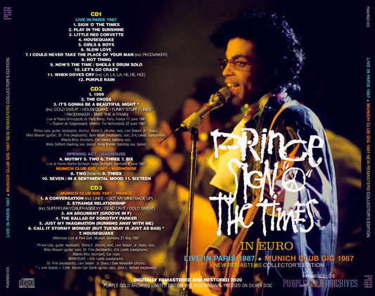 Prince Sign O The Times In Euro 3CD Paris 1987 Purple Gold Archives Collection