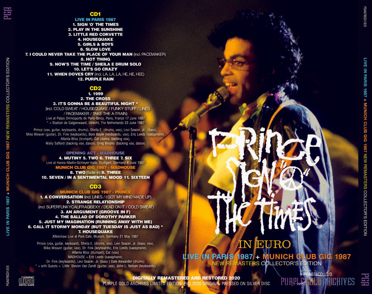 Prince Sign O The Times In Euro 3CD Paris 1987 Purple Gold Archives Collection