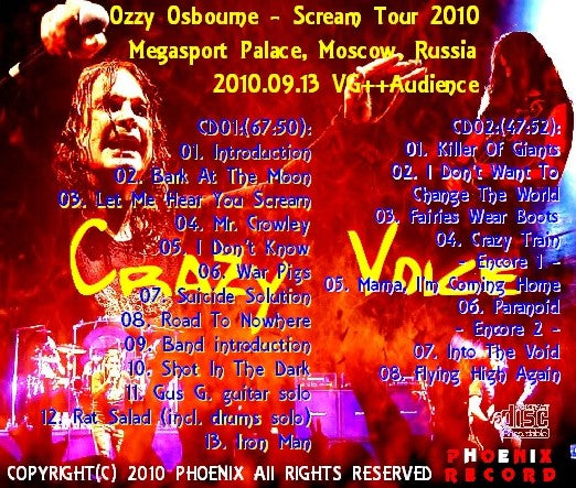 Ozzy Osbourne / Scream Tour 2010 Megasport Palace, Mosca, Russia (2CDR)