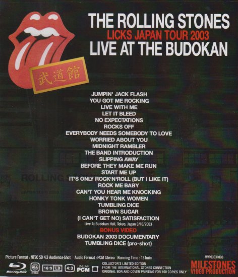 ROLLING STONES / LIVE AT THE BUDOKAN LICKS JAPAN TOUR 2003 (1BR)