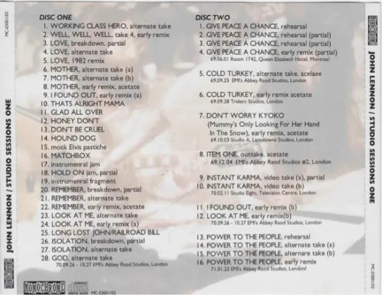 JOHN LENNON / STUDIO SESSIONS ONE (2CD)