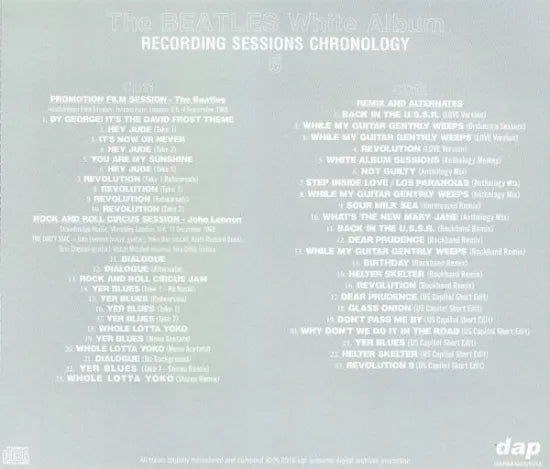 The Beatles / White Album Recording Sessions Chronology (12CD) Tall Case