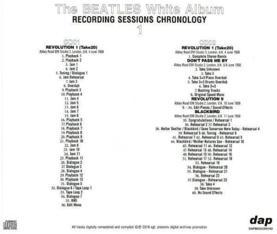 The Beatles / White Album Recording Sessions Chronology (12CD) Tall Case