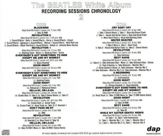 The Beatles / White Album Recording Sessions Chronology (12CD) Tall Case