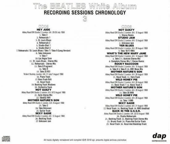 The Beatles / White Album Recording Sessions Chronology (12CD) Tall Case
