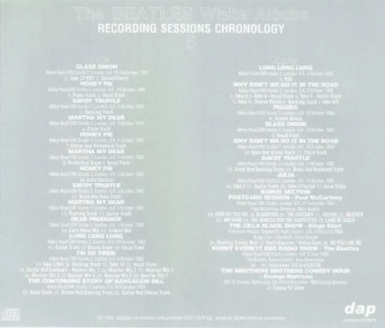 The Beatles / White Album Recording Sessions Chronology (12CD) Tall Case