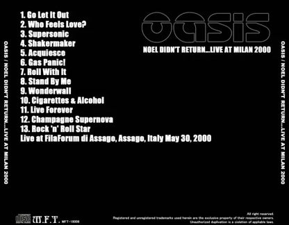 OASIS / NOEL DIDN'T RETURN...LIVE AT MILAN 2000 (1CDR)