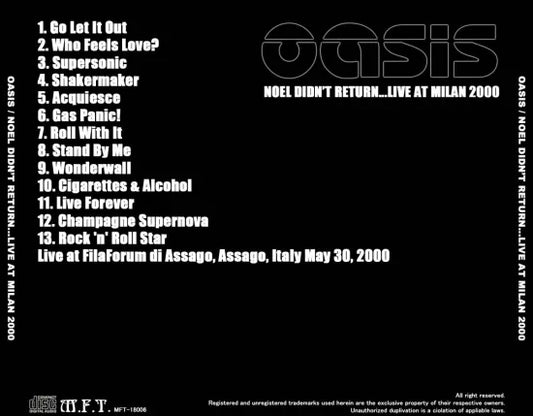 OASIS / NOEL DIDN'T RETURN...LIVE AT MILAN 2000 (1CDR)