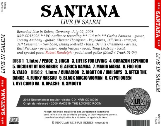 SANTANA / LIVE IN SALEM SOUNDBOARD (2CDR)