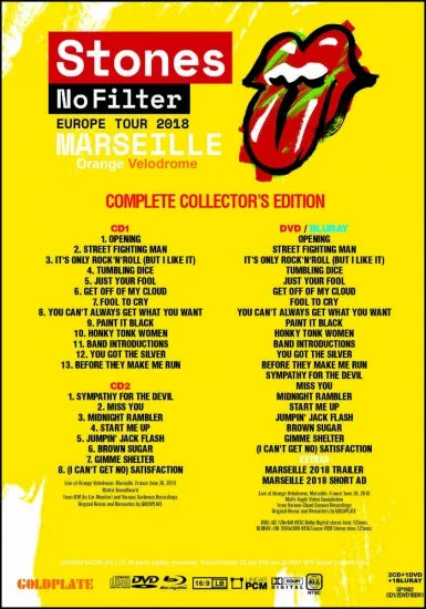 THE ROLLING STONES / NO FILTER EUROPE TOUR 2018  MARSEILLE Orange Velodrome (2CD+1DVD+1BDR)