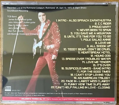 ELVIS PRESLEY / LIVE IN RICHMOND 1972 LONG VERSION STEREO SOUNDBOARD (1CDR)