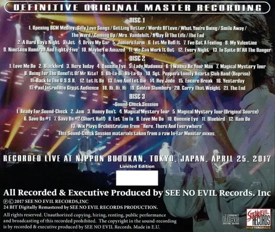 PAUL McCARTNEY / ONE ON ONE JAPAN TOUR 2017 set da 4 esibizioni (13 CD)