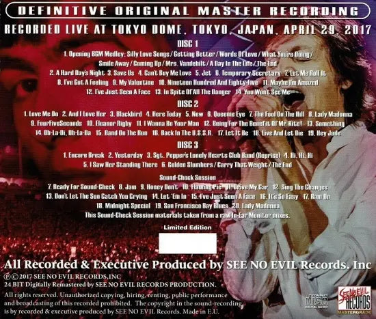 PAUL McCARTNEY / ONE ON ONE JAPAN TOUR 2017 set da 4 esibizioni (13 CD)