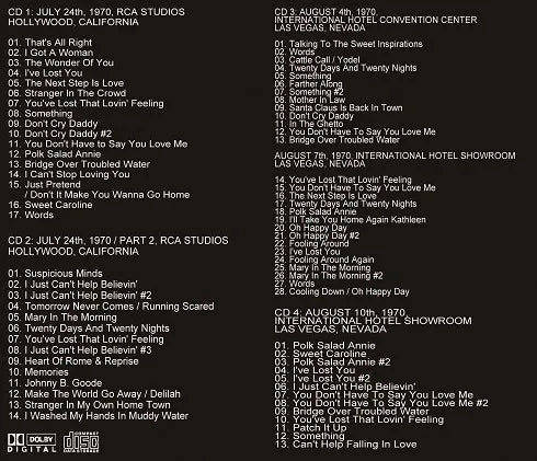 ELVIS PRESLEY / 1970 RCA & INTERNATIONAL HOTEL REHEARSALS & SHOWS (4CDR)