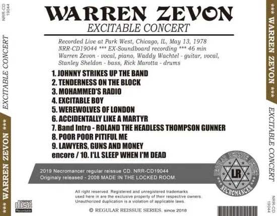 WARREN ZEVON / EXCITABLE CONCERT (1CDR)