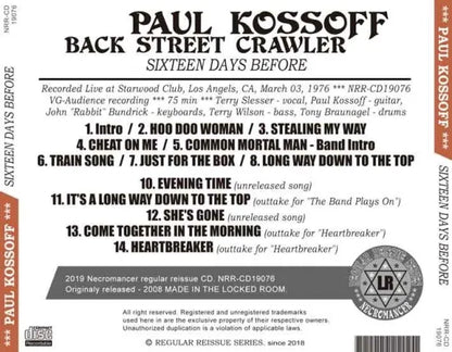 PAUL KOSSOFF / BACK STREET CRAWLER SIXTEEN DAYS BEFORE (1CDR)