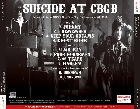 SUICIDE / LIVE AT CBGB 1978 (1CDR)