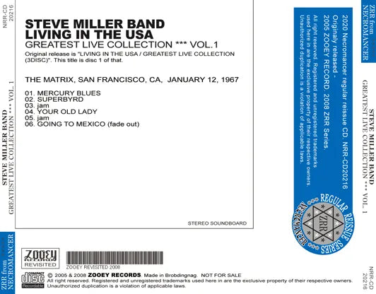 STEVE MILLER BAND / LIVING IN THE USA GREATEST LIVE COLLECTION VOL.1 (1CDR)