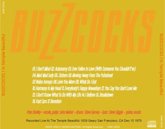 BUZZCOCKS / In Temple Beautiful (1CDR)