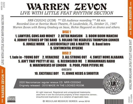 WARREN ZEVON / LIVE WITH LITTLE FEAT RHYTHM SECTION (2CDR)
