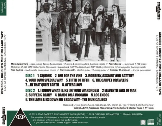 GENESIS / BRUSHED MIKE MILLARD TAPE LIVE AT SPORTS ARENA, SANDIEGO 1977 (2CDR)